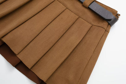 Culotte plissée large effet texturé en daim avec ceinture pour femmes