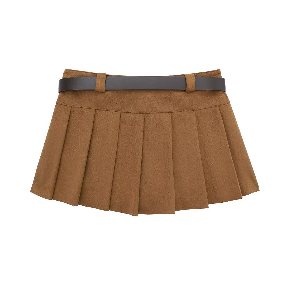 Culotte plissée large effet texturé en daim avec ceinture pour femmes