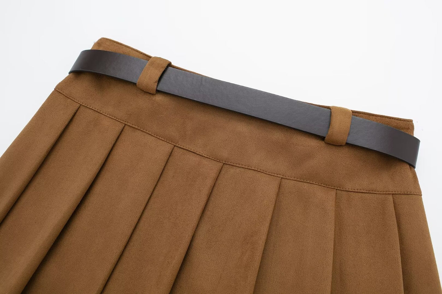 Culotte plissée large effet texturé en daim avec ceinture pour femmes