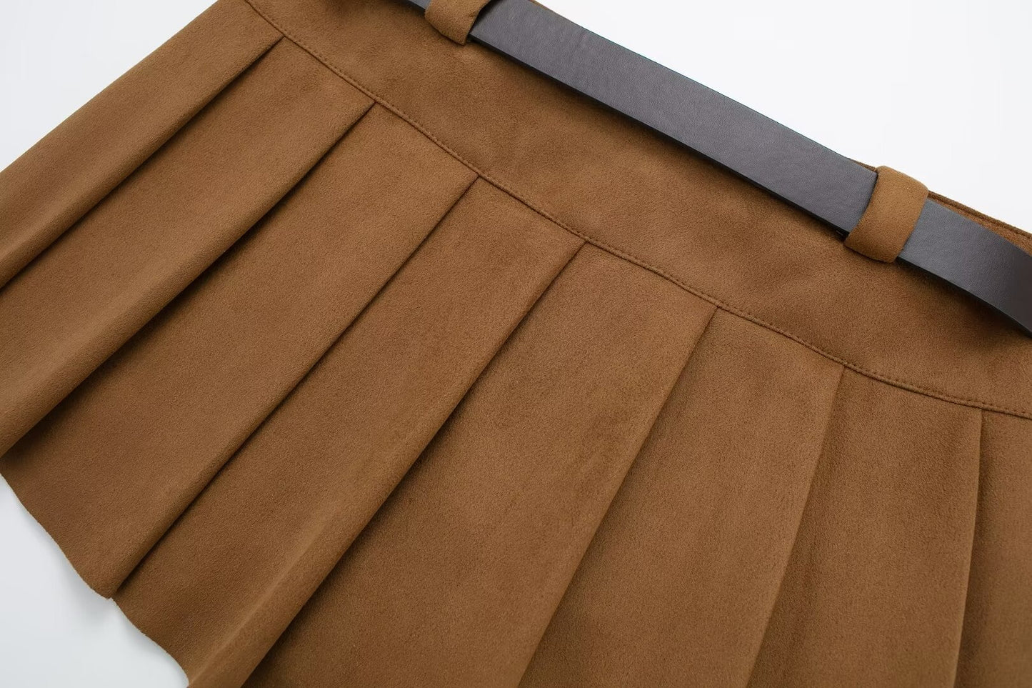 Culotte plissée large effet texturé en daim avec ceinture pour femmes