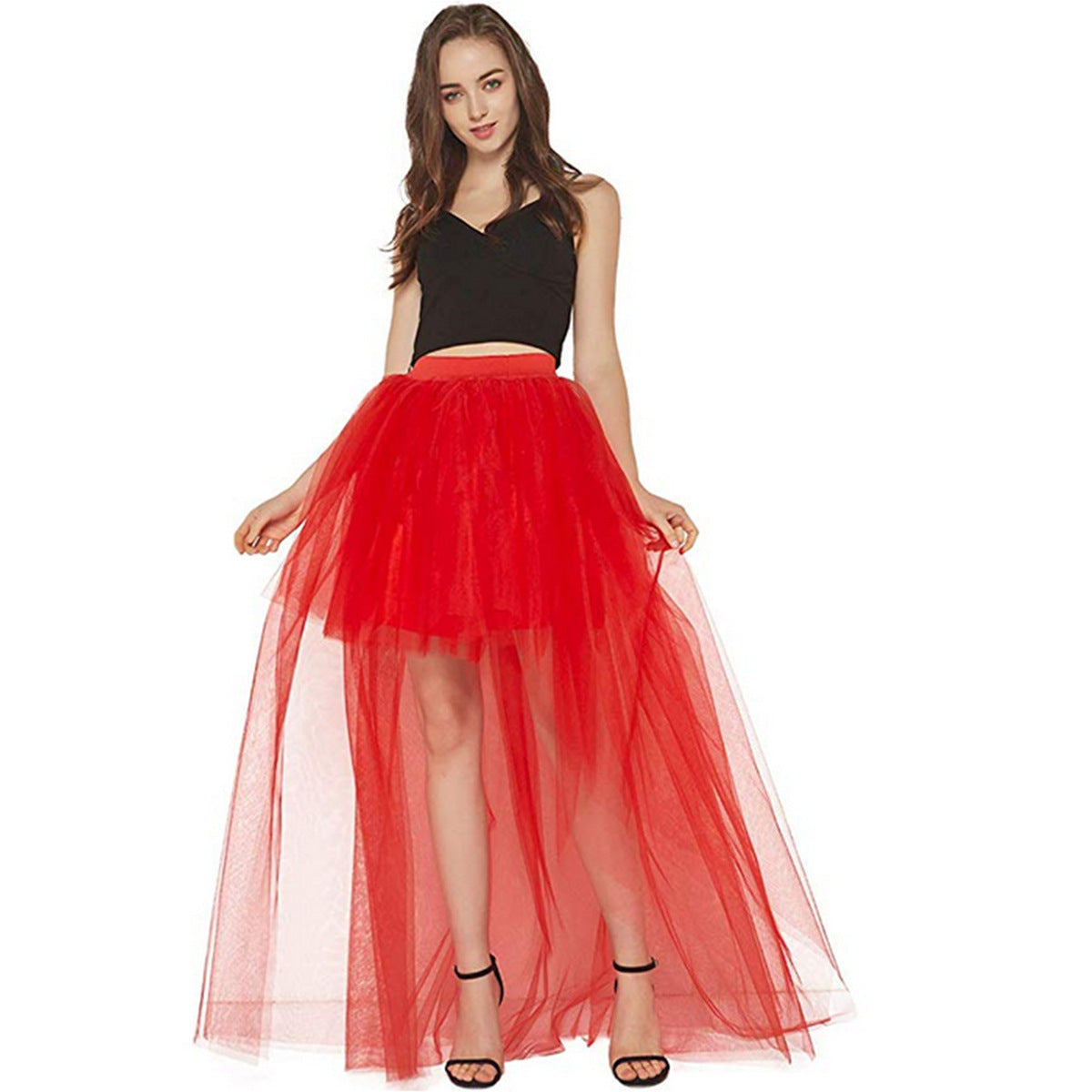 Sexy Irregular Asymmetric Tulle Skirt Solid Color Gauze Skirt Front Short Back Long Pettiskirt