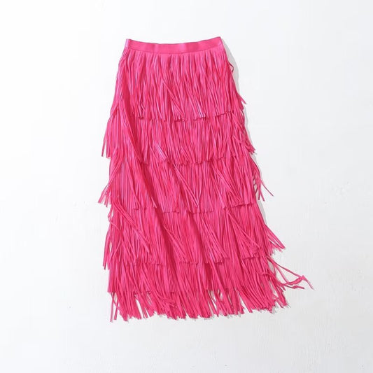 Summer Pleated Tassel Patchwork Skirt Fried Street Wild Slimming Skirt