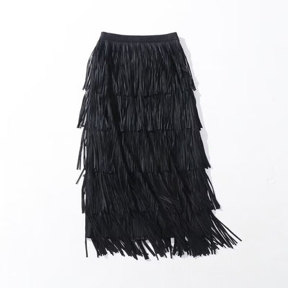 Summer Pleated Tassel Patchwork Skirt Fried Street Wild Slimming Skirt