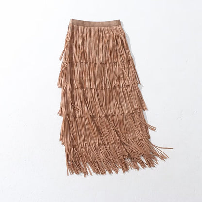 Summer Pleated Tassel Patchwork Skirt Fried Street Wild Slimming Skirt