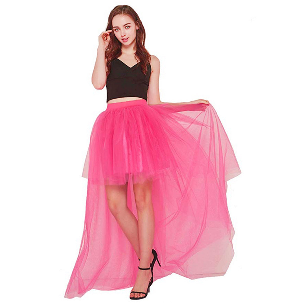 Sexy Irregular Asymmetric Tulle Skirt Solid Color Gauze Skirt Front Short Back Long Pettiskirt