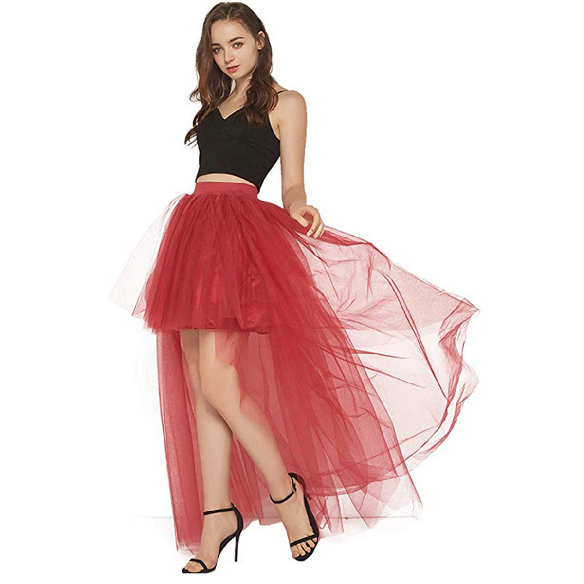 Sexy Irregular Asymmetric Tulle Skirt Solid Color Gauze Skirt Front Short Back Long Pettiskirt