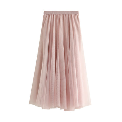 Jupe longue en gaze pour femme, automne hiver, taille haute, mi-longue, en tulle, plissée, jupe trapèze, jupe féerique