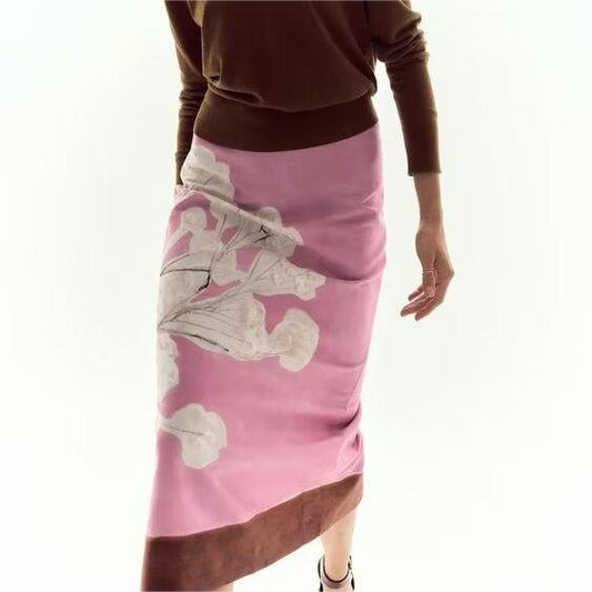 Spring Women Clothing Elegant Slightly Mature Linen Blended Straight Skirt