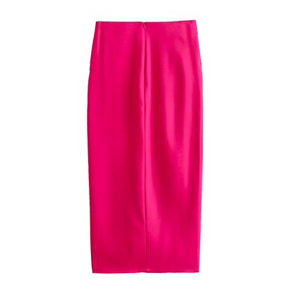 Fall Women Clothing All Matching Slimming Solid Color Split Decorative Midi Skirt