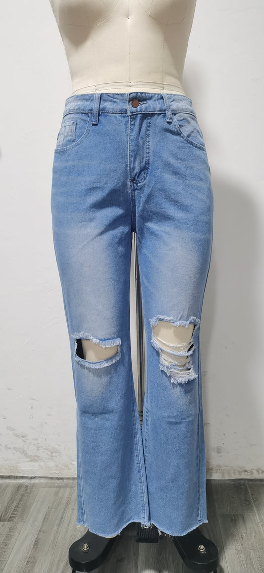 Pantalon en jean déchiré et effiloché pour femme