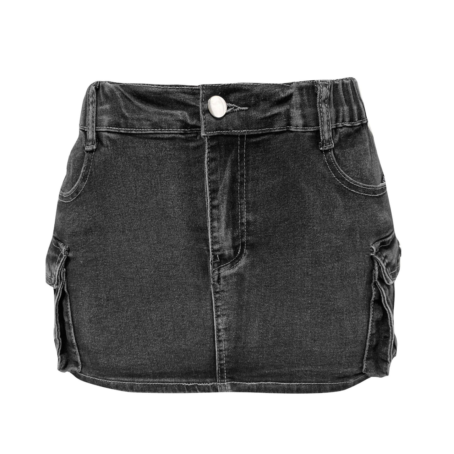 Jupe en jean pour femme, jupe d'été rétro extensible, moulante, avec poches cargo