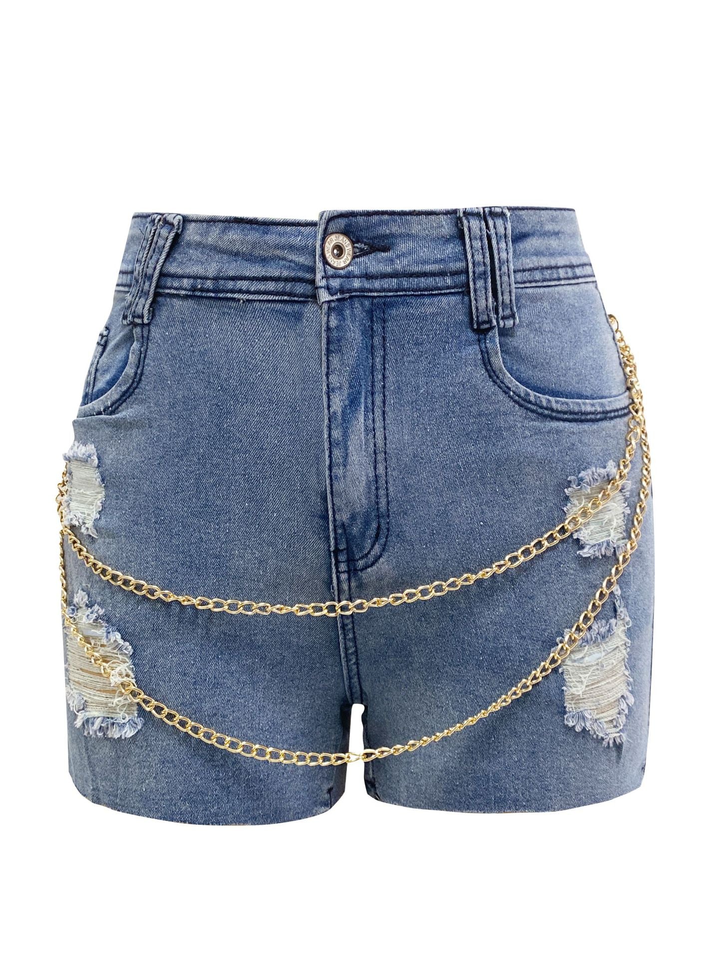 Short en jean taille haute d'été pour femme Pantalon effiloché amincissant fait à la main