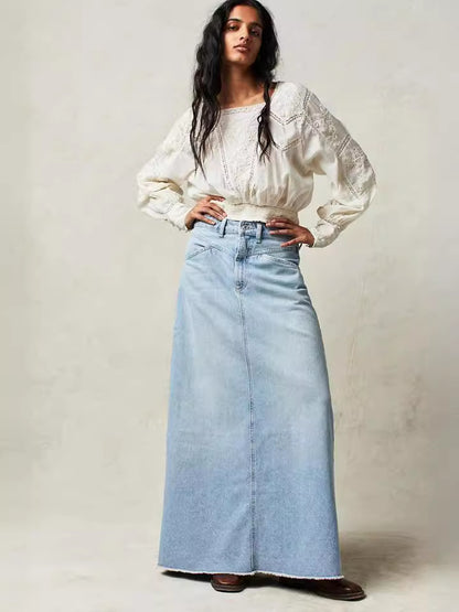 Summer Women Loose Straight Casual Denim Skirt