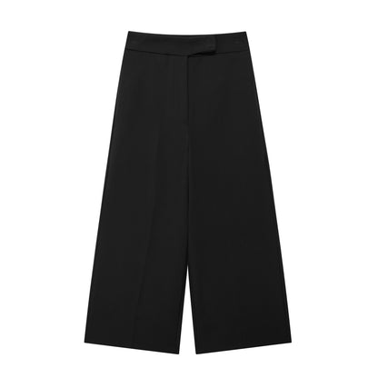 Summer Women Fashionable Temperamental All Match High Waist Wide Leg Pants Cropped Width Cuffless Pants