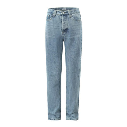 Frühling Sommer Einfarbig Gewaschen Jeans Hose Wischen Boden Niedrige Taille Breasted Lose Gerade Breite Bein Hosen