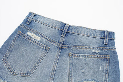 Vêtements pour femmes printemps été tout match déchiré rugueux lisière décoration denim jupe courte