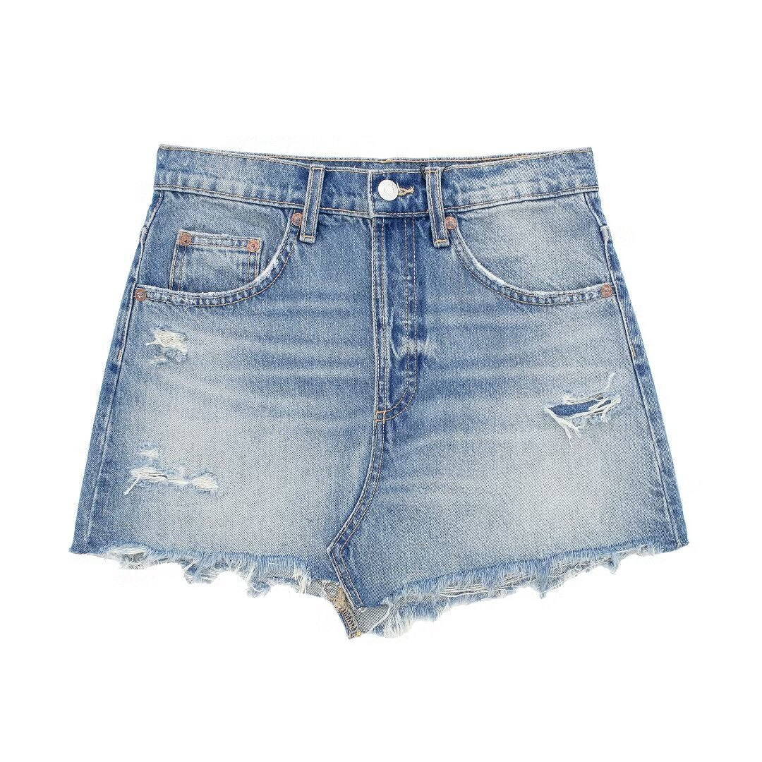 Vêtements pour femmes printemps été tout match déchiré rugueux lisière décoration denim jupe courte