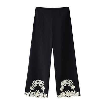 Spring Summer Floral Embroidery Floral Pants