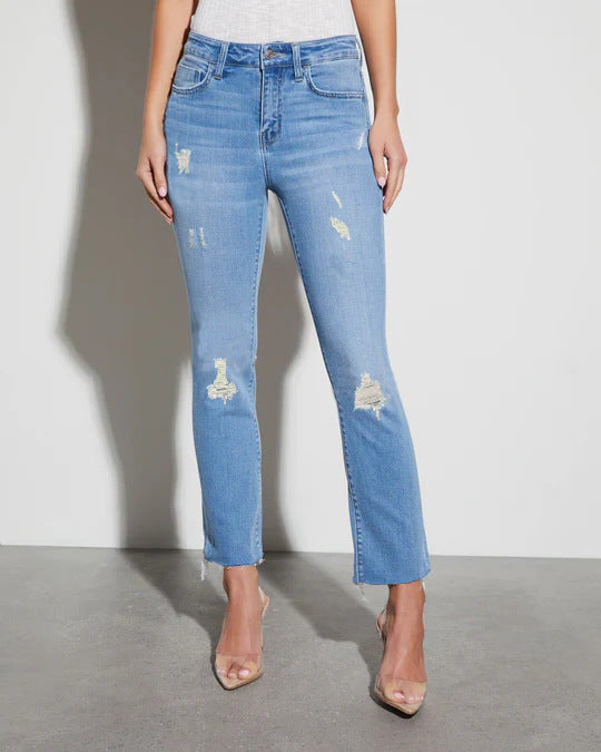 Jean slim taille haute pour femme, pantalon court extensible bleu foncé, coupe slim, printemps-automne