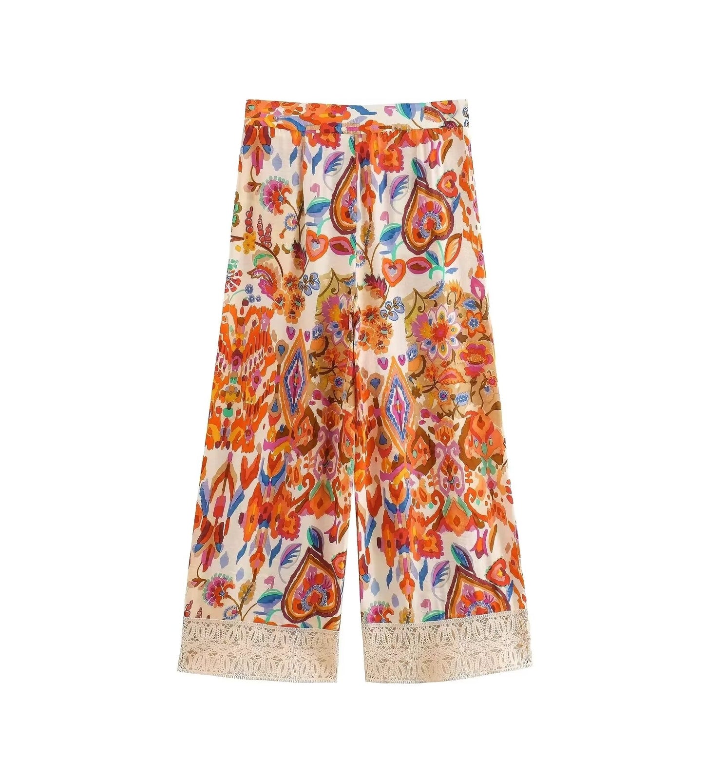 Bedruckte Sommerhose mit Blumenbesatz (Top-Artikelnummer: F00266345)