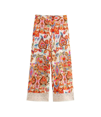 Bedruckte Sommerhose mit Blumenbesatz (Top-Artikelnummer: F00266345)