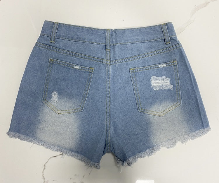 Gerippte Denim-Shorts mit Aufnähern und Aufnähern für Damen