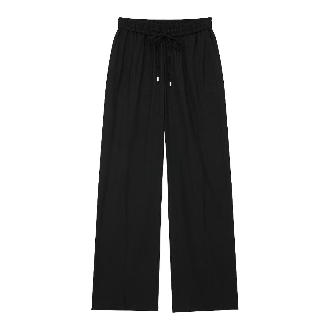 Pantalon droit décontracté en lin pour femme, all-match, décontracté