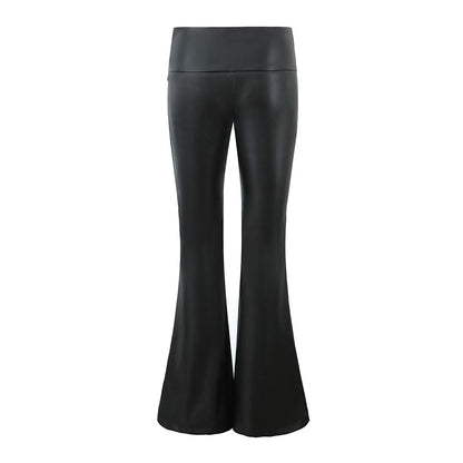 Girl Black Faux Leather Pants Women Sexy Low Waist Bootleg Pants Retro Slim Slimming Casual Pants Trousers