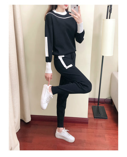 Slimming Fashionable Elegant Outfit Women Autumn Winter Casual Sports Age Reduction Knitted Two Piece