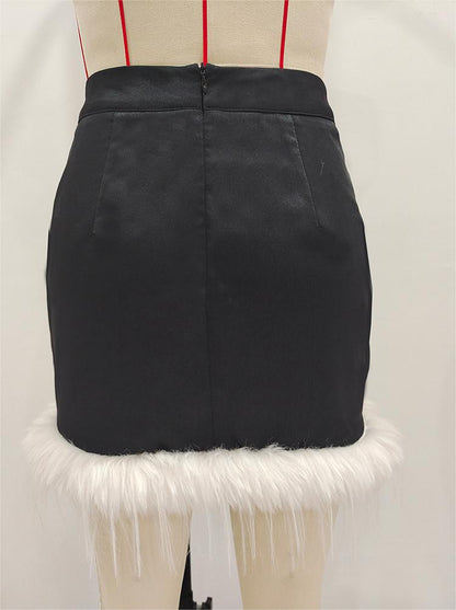 Women Clothing High Waist Skirt Fairy Furry Hem Hip Skirt Sweet