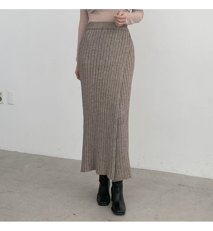 Autumn Winter Side Slit Sexy Design High Waist Slimming Pencil Skirt Knitted Half Wool Dress