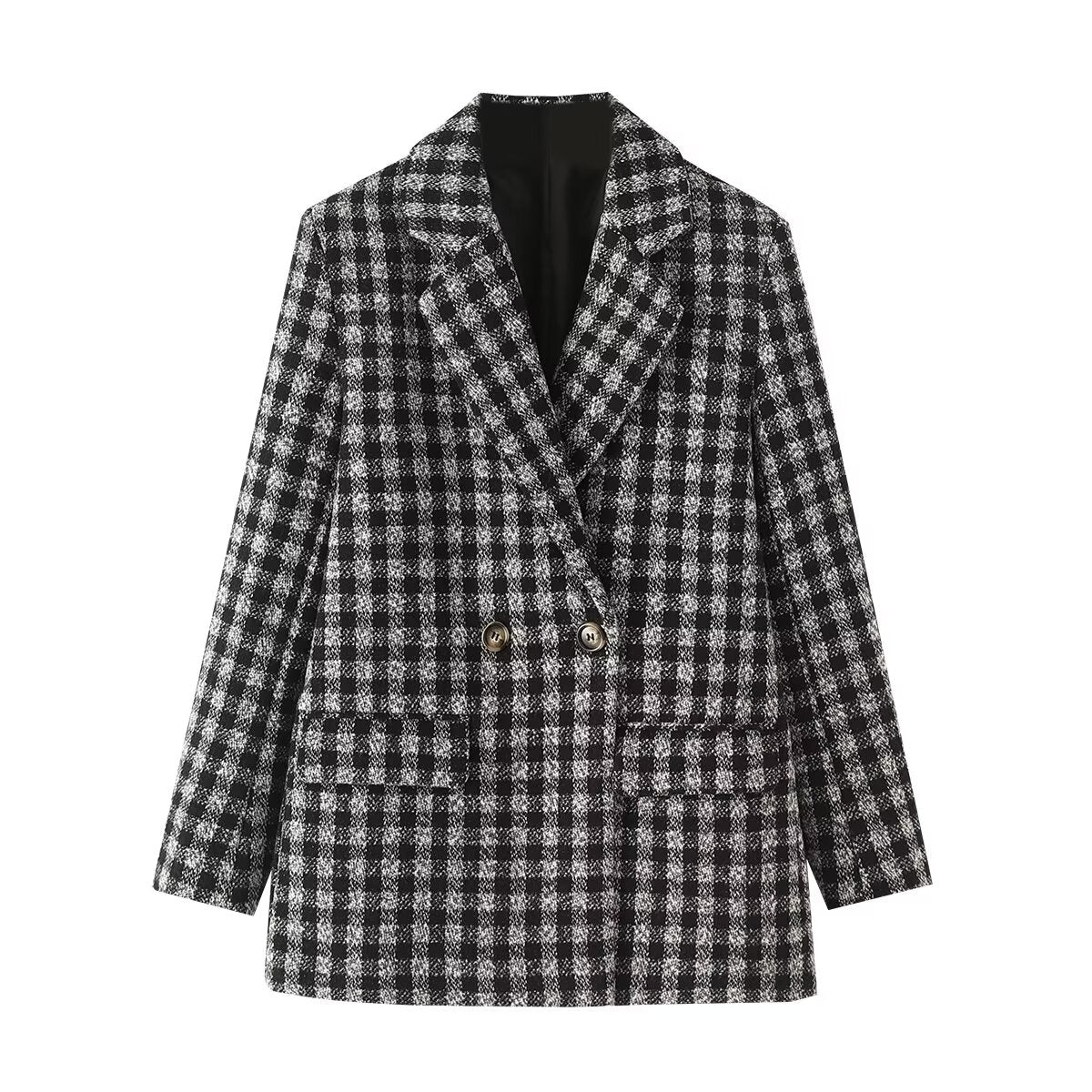 Herbst Woolen Plaid Blazer Frauen Kleine Blazer