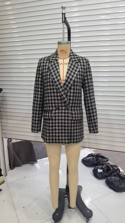 Herbst Woolen Plaid Blazer Frauen Kleine Blazer