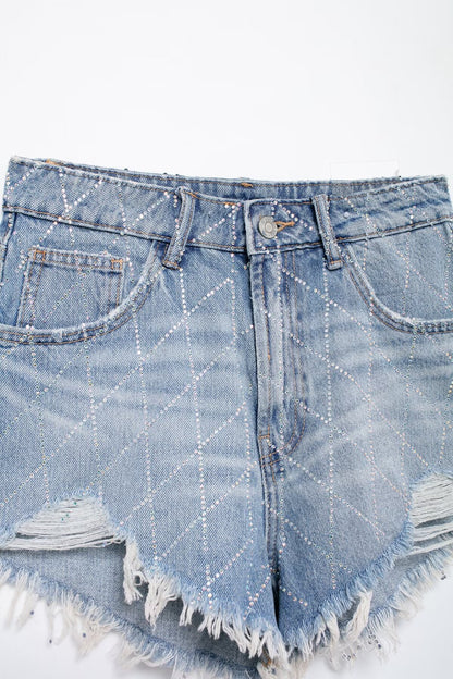 Short en jean taille haute à bords incurvés pour femme