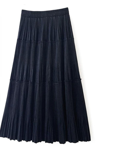 Pleuche Pleated Skirt Women Autumn Skirt Medium Long Trousers High Waist Casual A Line Big Hem Dress