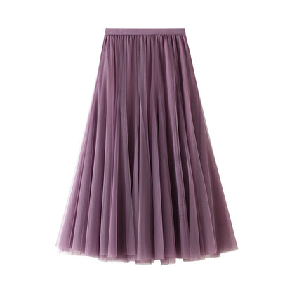 Jupe longue en gaze pour femme, automne hiver, taille haute, mi-longue, en tulle, plissée, jupe trapèze, jupe féerique