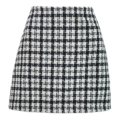 Classic Woolen High Waist Skirt Retro Well Plaid A- Line Skirt