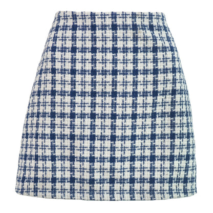 Classic Woolen High Waist Skirt Retro Well Plaid A- Line Skirt