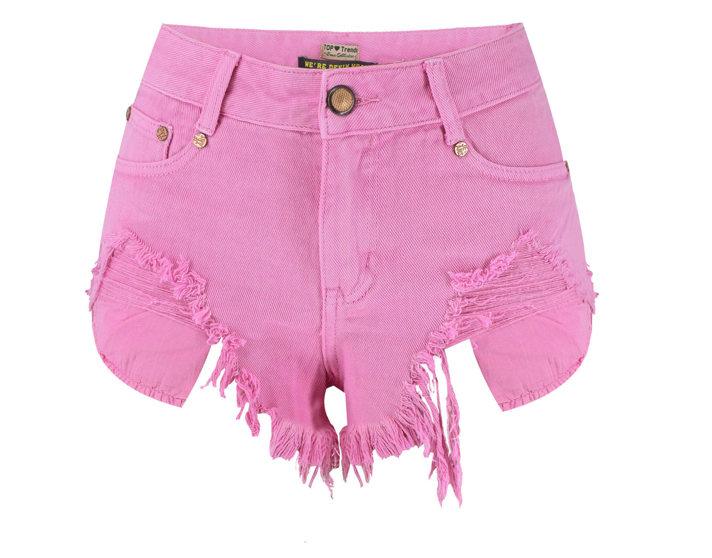 Vêtements pour femmes taille haute slim-fit porté irrégulier asymétrique fuite poche pantalon de boîte de nuit fantôme rose plage denim shorts