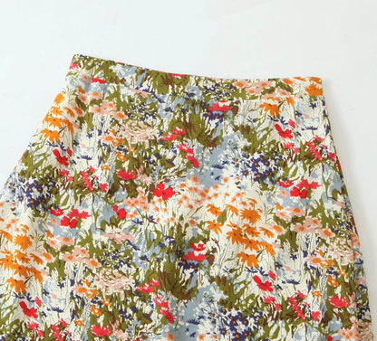 French Sweet Floral Print Summer Wear Korean Women Clothing French High Waist Slimming Skirt