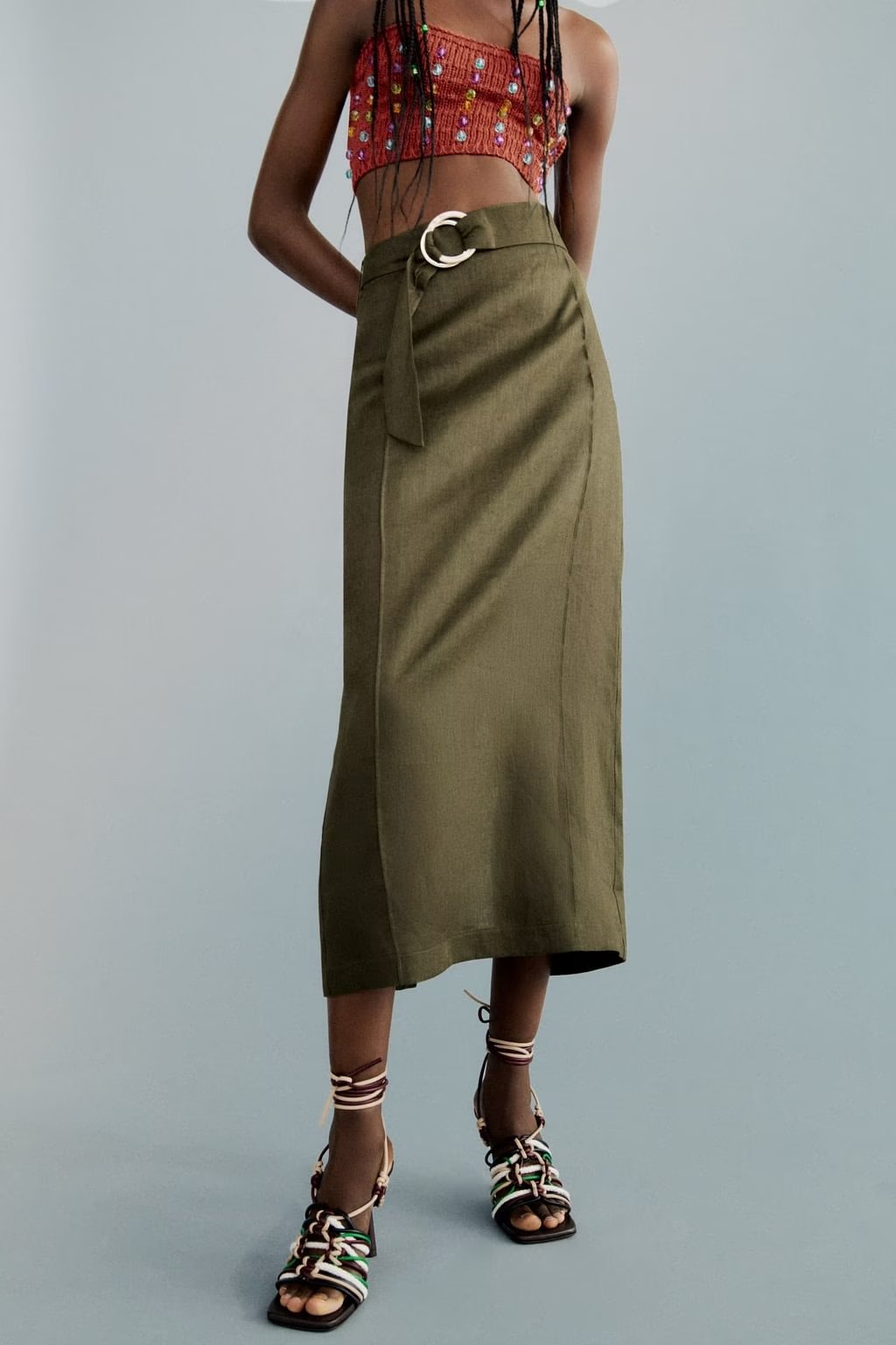 Autumn Cotton Linen Split Skirt Series Belt Skirt