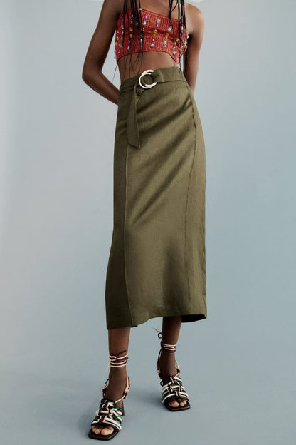 Autumn Cotton Linen Split Skirt Series Belt Skirt