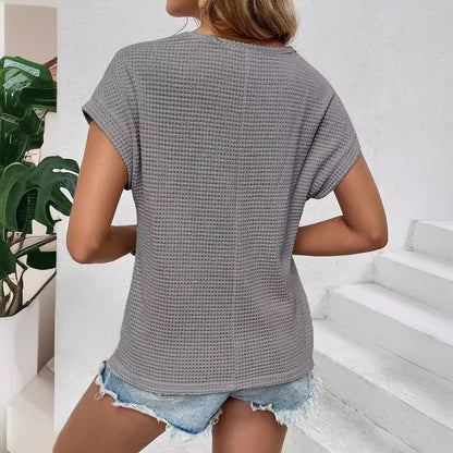 T-shirt à manches courtes en maille raglan ajourée et respirante pour femme