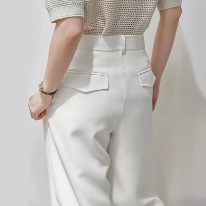 Popular Office Elegant High Waist Wide Leg Straight Casual Pants No Belt