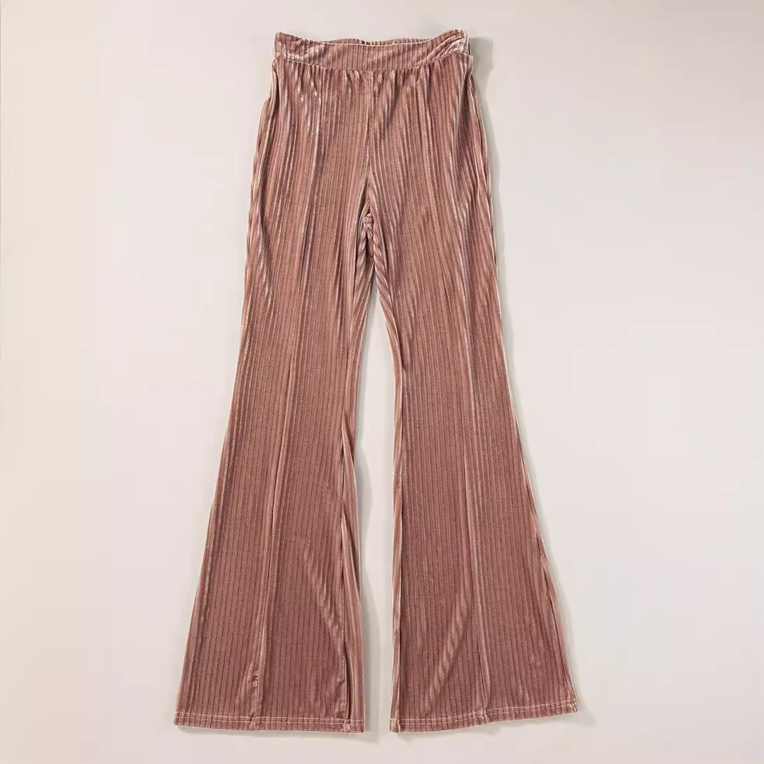 Solid Color High Waist Flared Pants Women Autumn Winter Corduroy Wide Leg Casual Pants Women