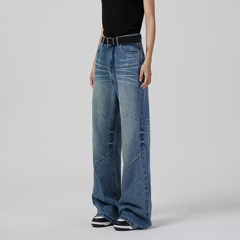 Jean rétro à jambe large pour femme, pantalon ample, décontracté et simple, en denim neutre, de haute qualité