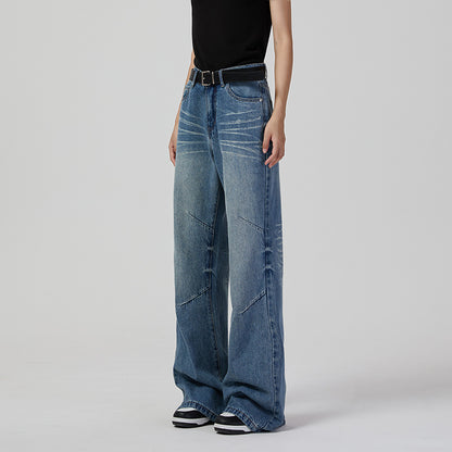 Jean rétro à jambe large pour femme, pantalon ample, décontracté et simple, en denim neutre, de haute qualité