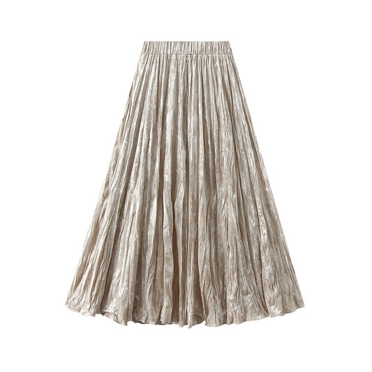 Pleated Velvet Skirt Women Autumn Winter High Waist A Line Skirt Mid Long Slim Pleated Skirt