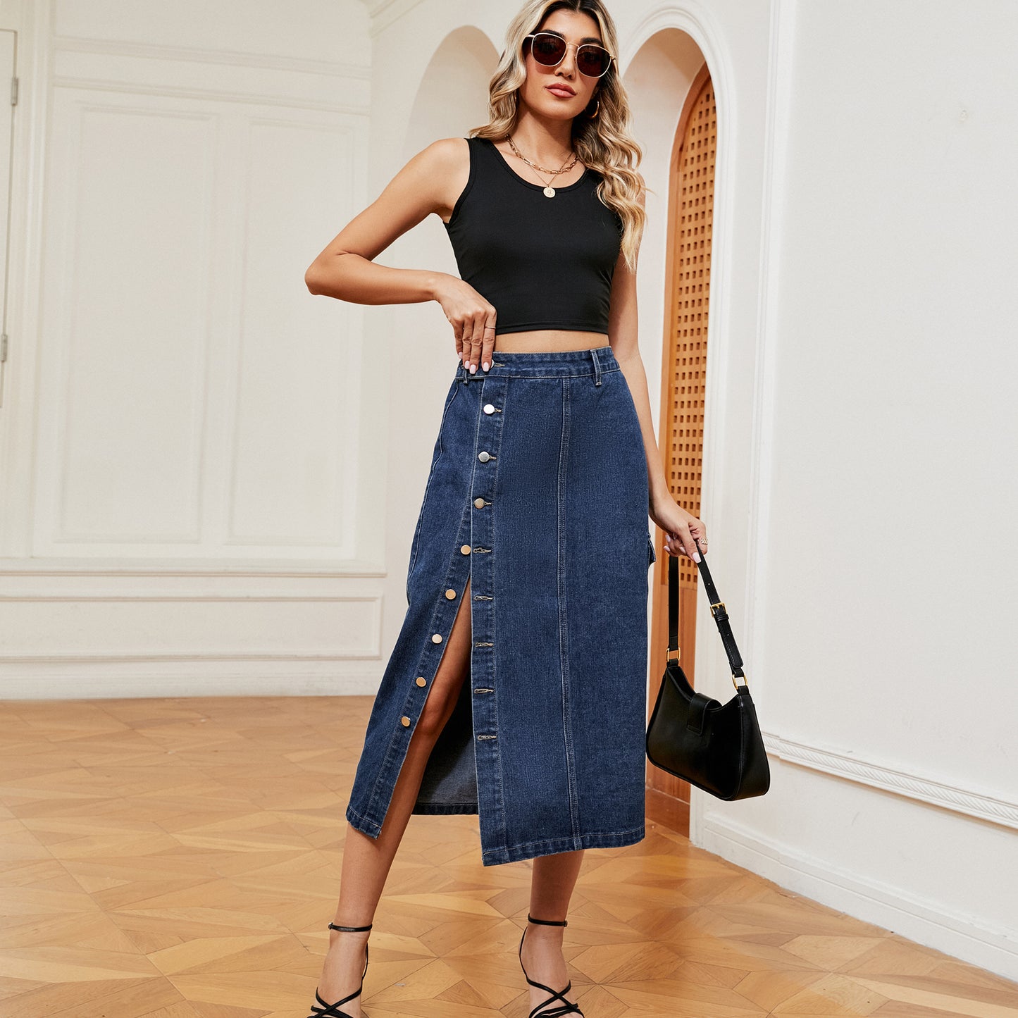 Sexy Semi Elastic Denim Cargo Pants Casual Skirt Women