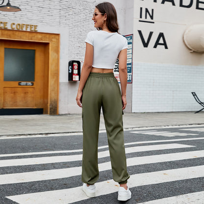 Pantalon cargo ample à lacets pour automne et hiver, pantalon décontracté à poches nouées à la cheville